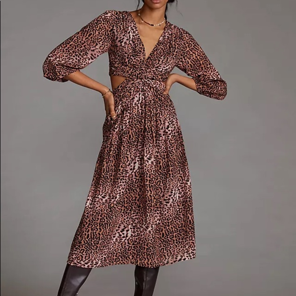 Ranna Gill Leopard Print Cut Out Midi Dress
